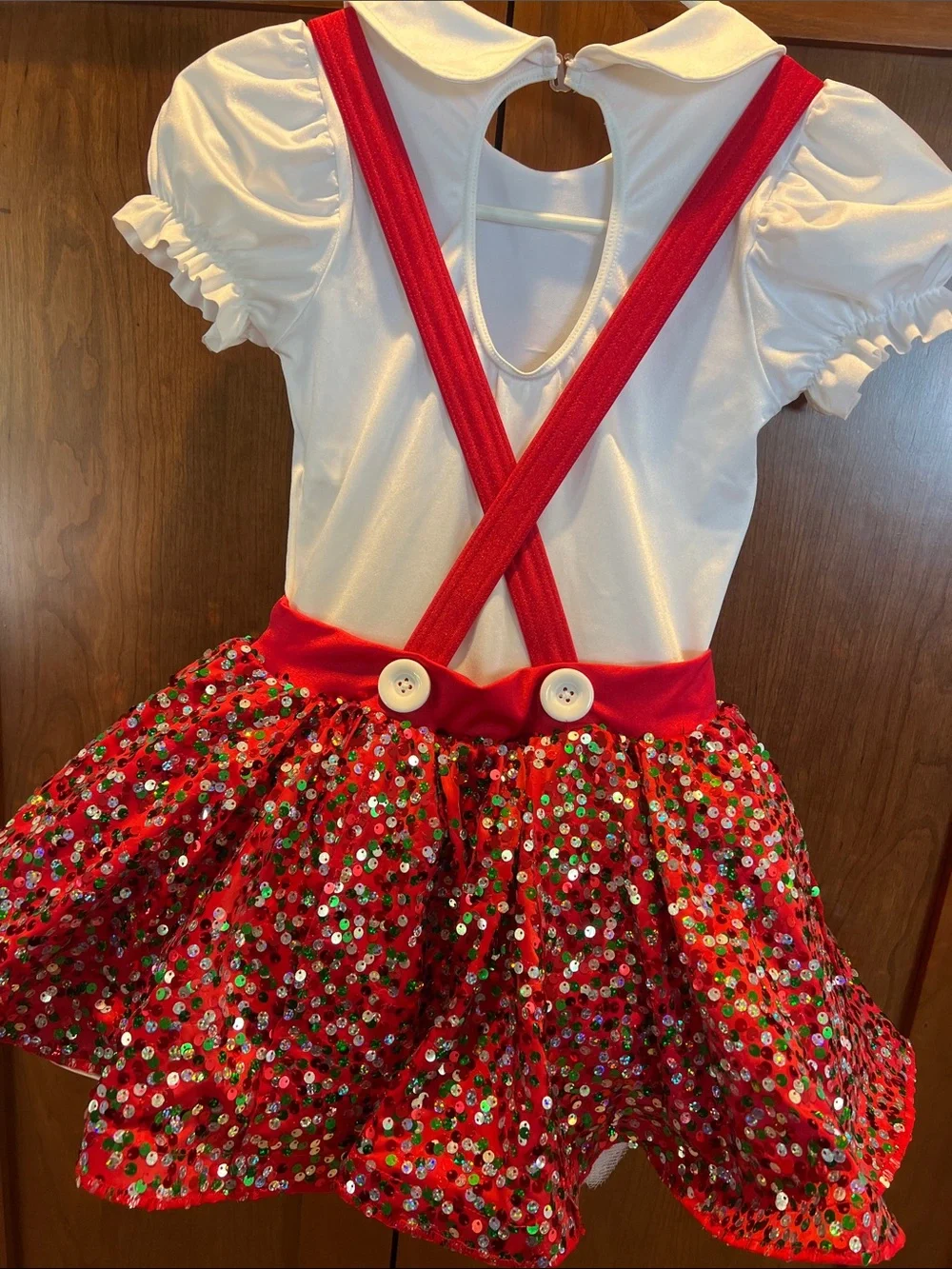 Weissman Holiday Red and White Sequin Suspender Skirt Costume